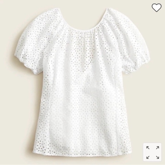 J.Crew Cottagecore White Eyelet Puff Sleeve V-back Blouse Fairy Top Sz 6 NWT - Picture 2 of 16